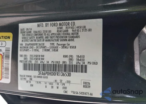 2015 Ford Fusion Se из США, поврежденный, VIN 3FA6P0HD0FR136530